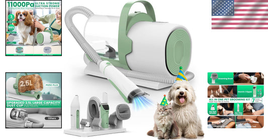 11000Pa Dog Grooming Vacuum with 7 Tools - Ergonomic Design & Low Noise Grooming