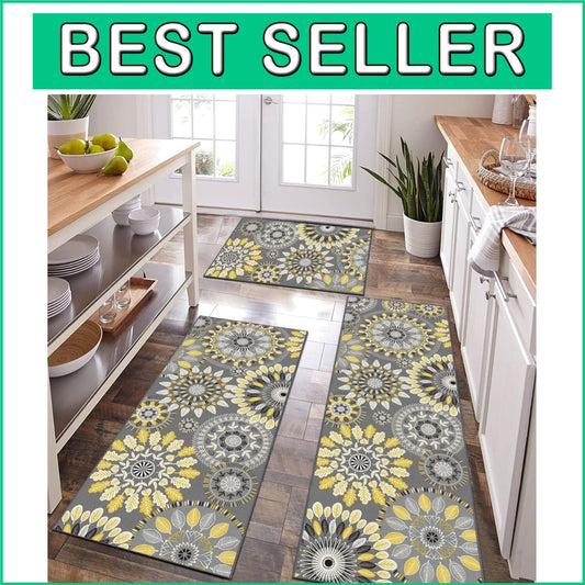 Boho 3-Piece Kitchen Rug Set - Non-Slip Runner & Floral Design for Modern Homes