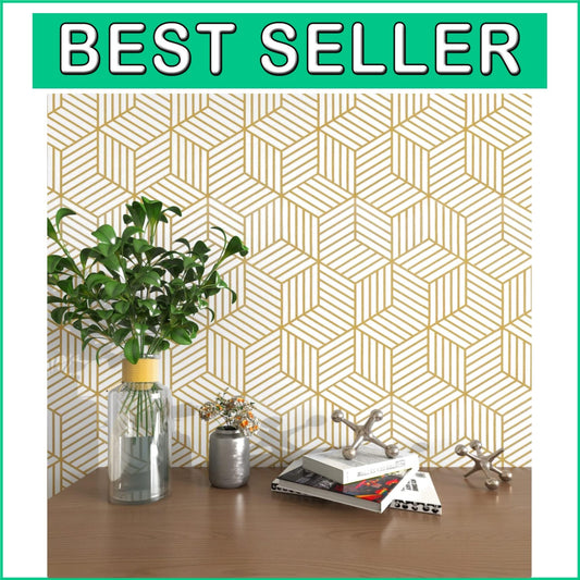 Waterproof Gold & White Hexagon Wallpaper - Self-Adhesive for Easy Installation