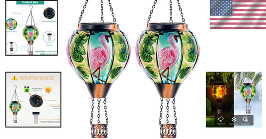 Flamingo Hot Air Balloon Solar Light with Flickering Flame - Outdoor Lantern