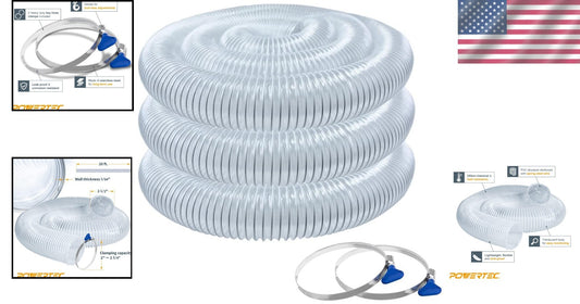 2-1/2" x 20' PVC Dust Collection Hose with 2 Stainless Steel Clamps - Worksho...