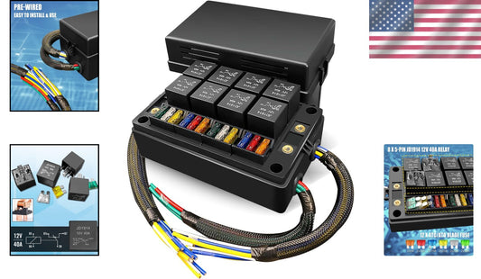 Pre-Wired IP65 Relay Fuse Box with 8 JD1914 Relays for Automotive & Marine