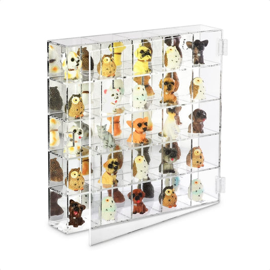 Stylish Wall Mount 25 Compartment Display Cabinet for Small Collectibles - 10.7"