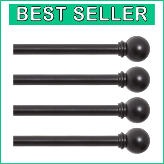 Durable Black Extendable Curtain Rods, 5/8" diameter, 4 Pack for Window Decor