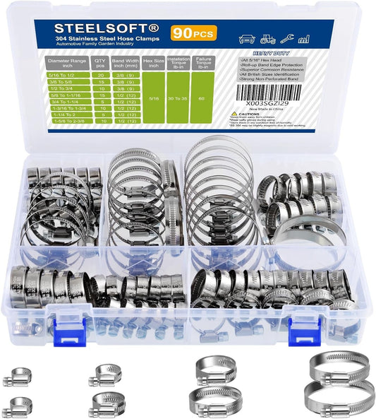 Corrosion-Resistant Adjustable Hose Clamps Set - Heavy Duty 90PC Kit 5/16-2-3/8"