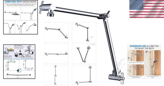 Easy Install 18 Inch Chrome Shower Head Extension - Solid Brass & Adjustable