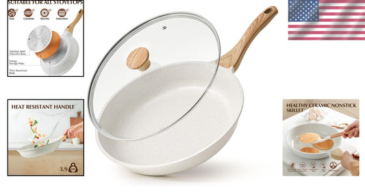 Healthy 12.5 Inch Nonstick Ceramic Frying Pan with Lid - Induction Compatible