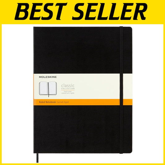 Versatile XXL Black Notebook with Rounded Corners & Expandable Pocket - 8.5x11