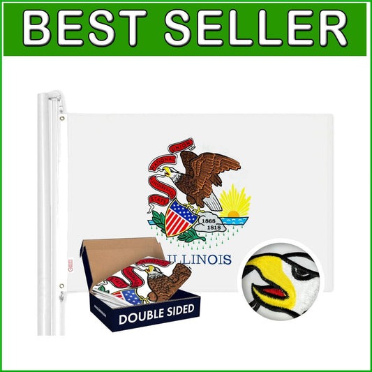 Embroidered 3x5 Illinois Flag - Indoor/Outdoor Double Sided with Brass Grommets