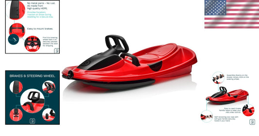 Durable Snow Sled for Kids & Adults - Lightweight Toboggan with Steering Wheel