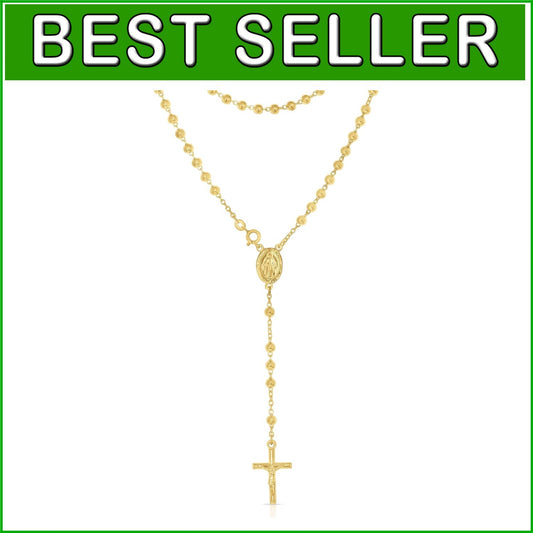 Lightweight Unisex Sterling Silver Rosary Charm Necklace - Gold Plated Finish