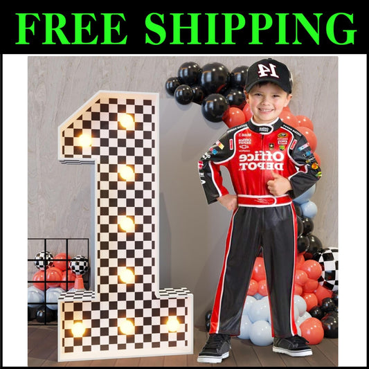 Eye-Catching 3ft Race Car Marquee Numbers with Warm Lights for Kids' Parties