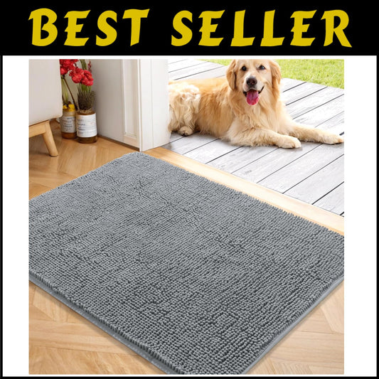 Indoor Entryway Dog Mat 40x32 - Soft Chenille, Dirt-Trapping, Grey Design