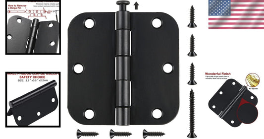 Durable 3.5 Inch Matte Black Door Hinges – 48 Pack for Effortless Home Upgrades