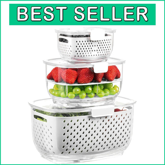 Durable Fruit and Vegetable Organizer Set - 3 Containers with Ventilation System