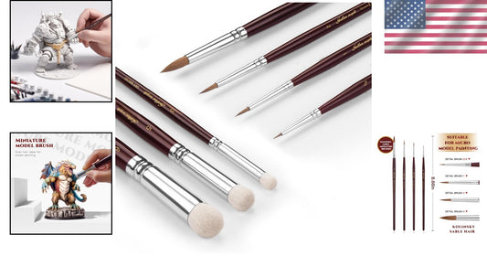 7-Piece Miniature Brush Set with Kolinsky Sable - Ultimate Detail Painting Kit
