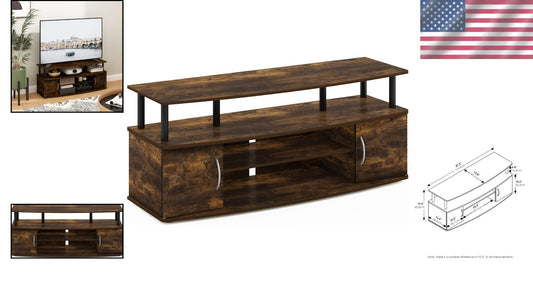 Durable Amber Pine Entertainment Center with Adjustable Shelf - Easy Assembly