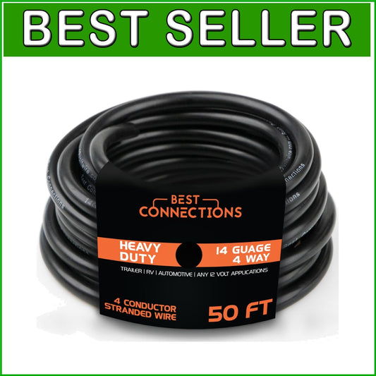 Durable 14 Gauge 4 Way Trailer Wiring - 50ft Multi-Strand Weatherproof Cable