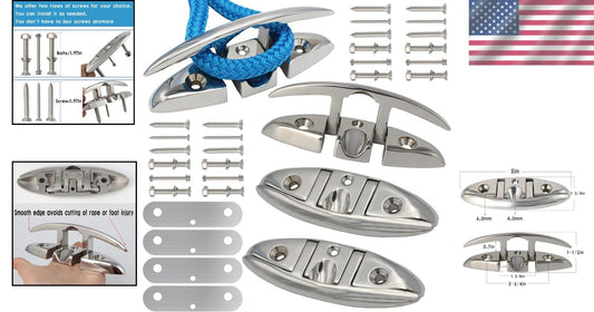 Durable 316 Stainless Steel Boat Cleats - Folding Design, Easy Installation