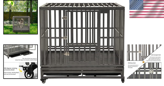 42" Heavy-Duty Dog Crate with Lockable Wheels for Large Breeds - Easy Clean