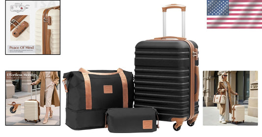 Durable 3-Piece Black Travel Set with TSA Lock & Organized Interior Pockets