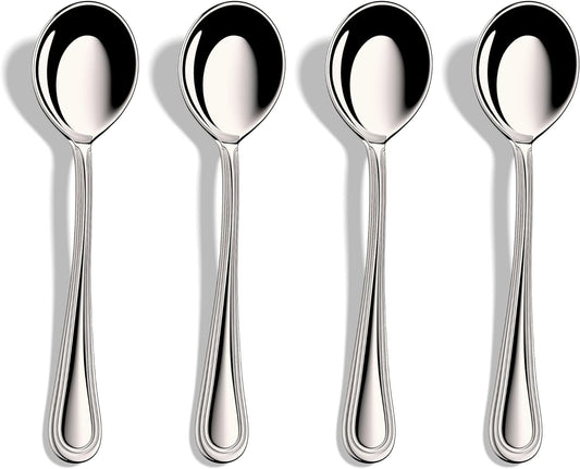 Elegant Set of 12 Dishwasher Safe Heavy Duty Stainless Steel Soup Spoons, 7 Inch