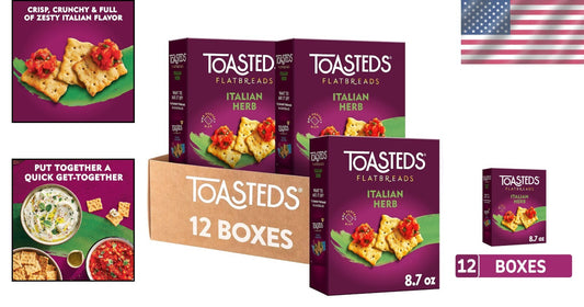 Versatile Italian Herb Flatbreads - Ideal for Dips, Cheese & More - 12 Pack