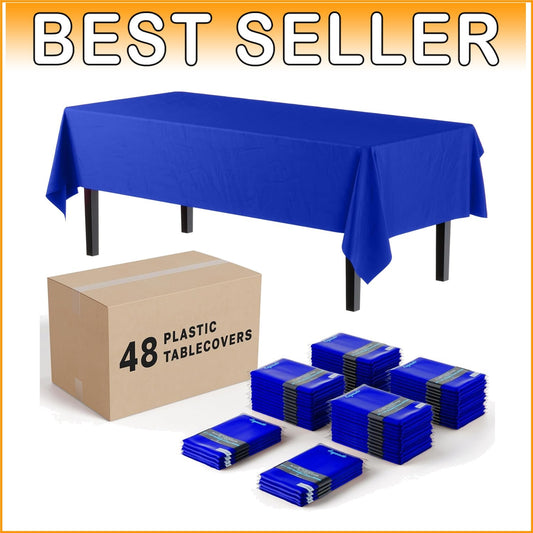 Durable Dark Blue Plastic Table Covers - 48 Disposable Rectangle Tablecloths