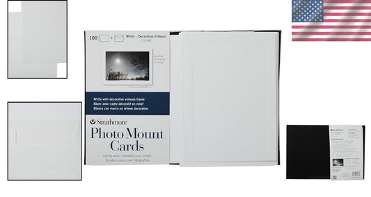 100 Pack White Photo Mount Cards with Embossed Border - Custom Greeting Cards