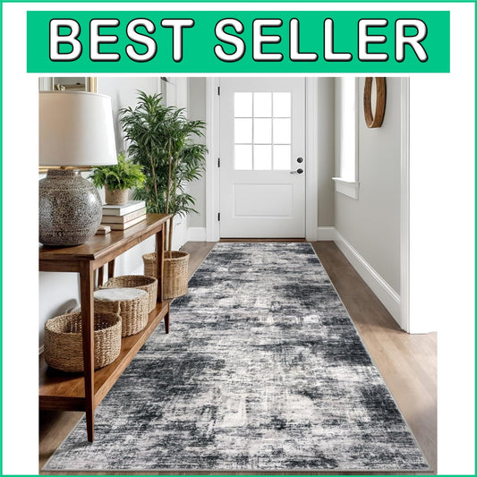 Elegant Black & Grey 3x10 Ft Indoor Runner Rug - Soft, Durable, Abstract Design