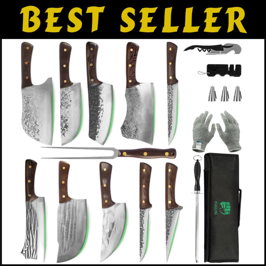 Ultimate 17-Piece Butcher Knife Set - Carbon Steel & Essential Tools Included