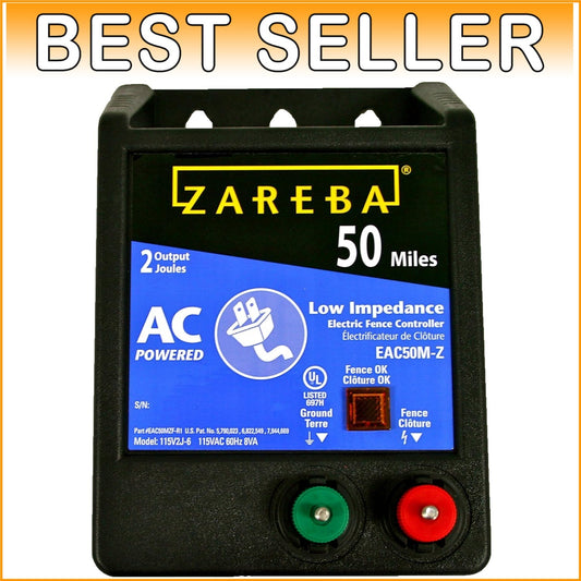 50 Mile AC-Powered Electric Fence Charger - Durable Low Impedance Energizer