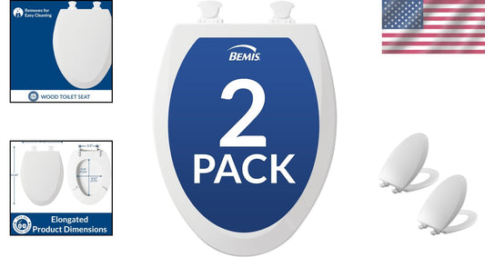 2-Pack Elongated White Wood Toilet Seats with Easy Clean Hinges & Installation