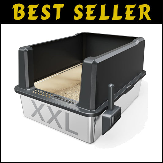 Covered XXL Cat Litter Box - Stainless Steel with High Sides for Leak Protection