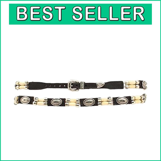 Elegant Black Leather Hatband with Silver & Bone Bead Conchos for Unique Style