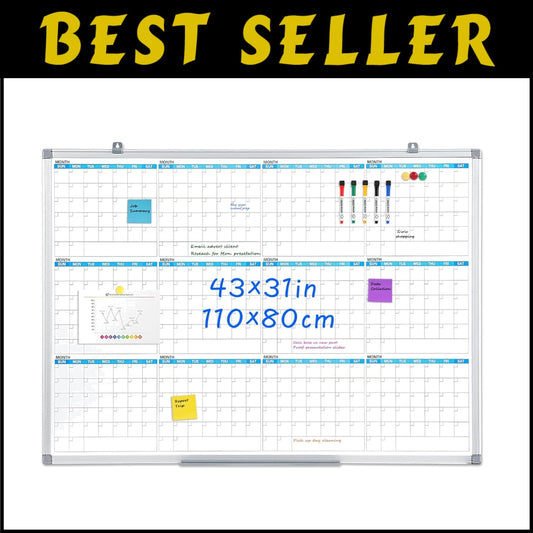 Durable Large Dry Erase Calendar Whiteboard with Magnetic Surface for All Spaces