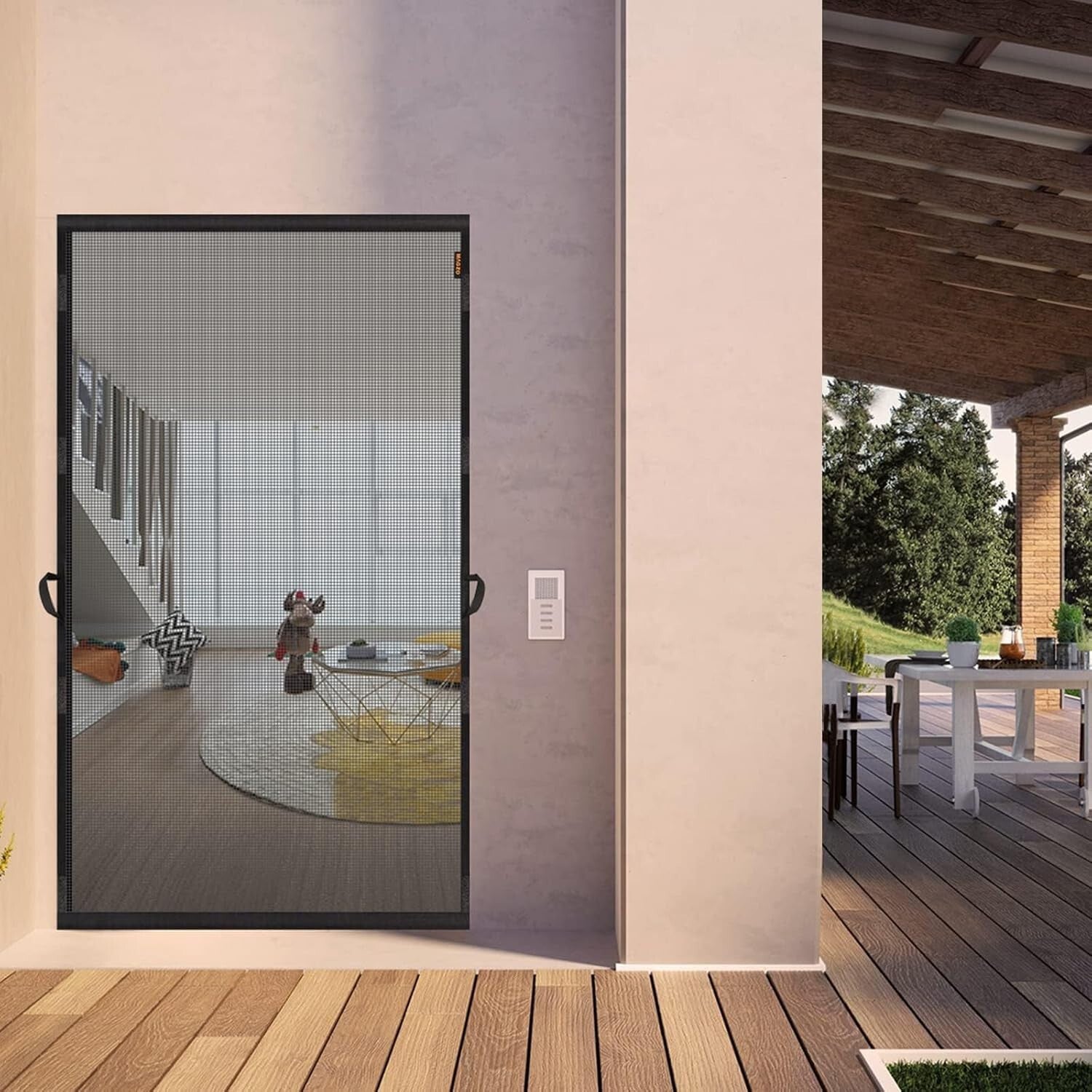 Stylish Heavy-Duty Screen Door 38" x 99" - Convenient Pet Access & Fresh Air
