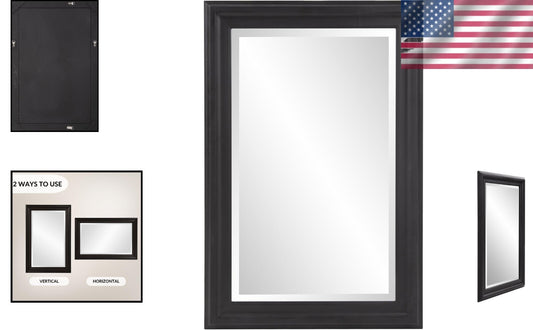 Transitional Rectangular Wall Mirror in Matte Black - Ready to Hang Style