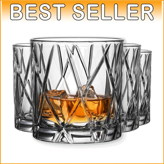 Elegant Dishwasher Safe Crystal Whiskey Glass Set - 11 Oz. Capacity, 4-Piece