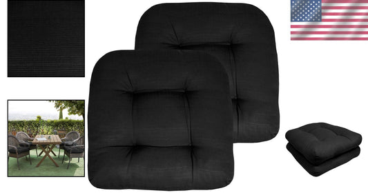 Premium Patio Chair Cushions, 19" x 19" Plush Black Pad Set - Indoor/Outdoor Use