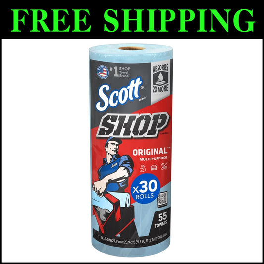 High Absorbency Scott Blue Shop Towels: 30 Rolls of 9.4" x 11" Perforated Sheets