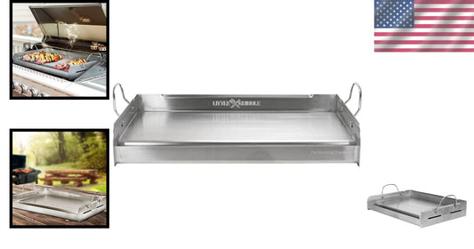 Portable Stainless Steel Griddle with Removable Handles - Ideal for Camping