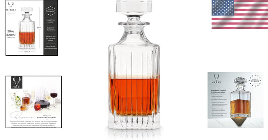 Vintage Style Cut Crystal Decanter for Home Bars - 28 Oz Whiskey & Vodka Carafe