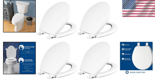 4-Pack Premium Wood Round Toilet Seats with Slow Close & Easy Clean Features