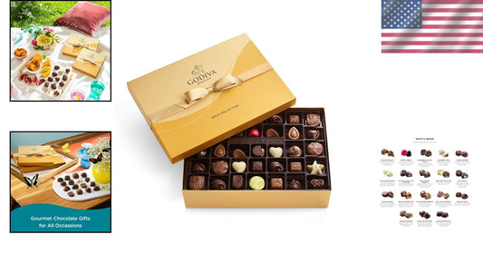 Godiva Gold Ribbon 72-Piece Gourmet Chocolate Gift Box - Indulgent Variety Pack