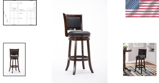Comfortable 29-Inch Augusta Swivel Stool with Rubberwood Frame and Faux Leather
