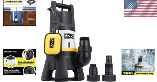 Heavy-Duty 7000GPH Submersible Pump with 16ft Cord - Maximum Lifting 30ft