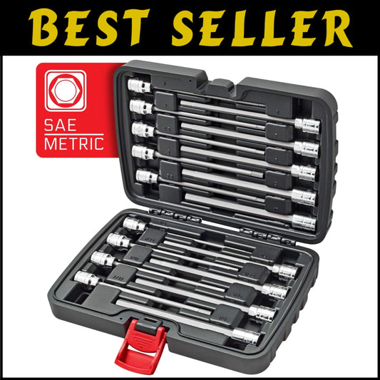 High-Performance 18-Piece Extra Long Hex Bit Socket Set | Compact Storage Case