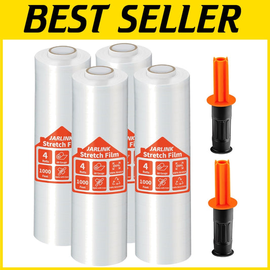 15" Heavy-Duty Stretch Film 4 Pack - Clear Packaging for Moving & Shipping