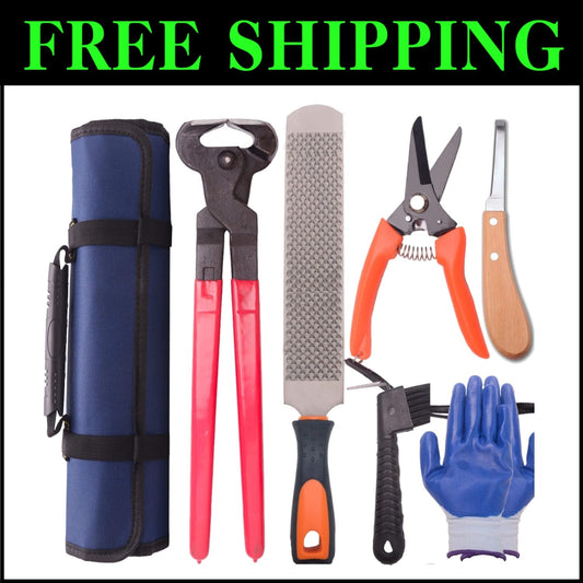 Compact 7-Piece Hoof Trimming Tool Set with Gloves - Perfect for Professionals